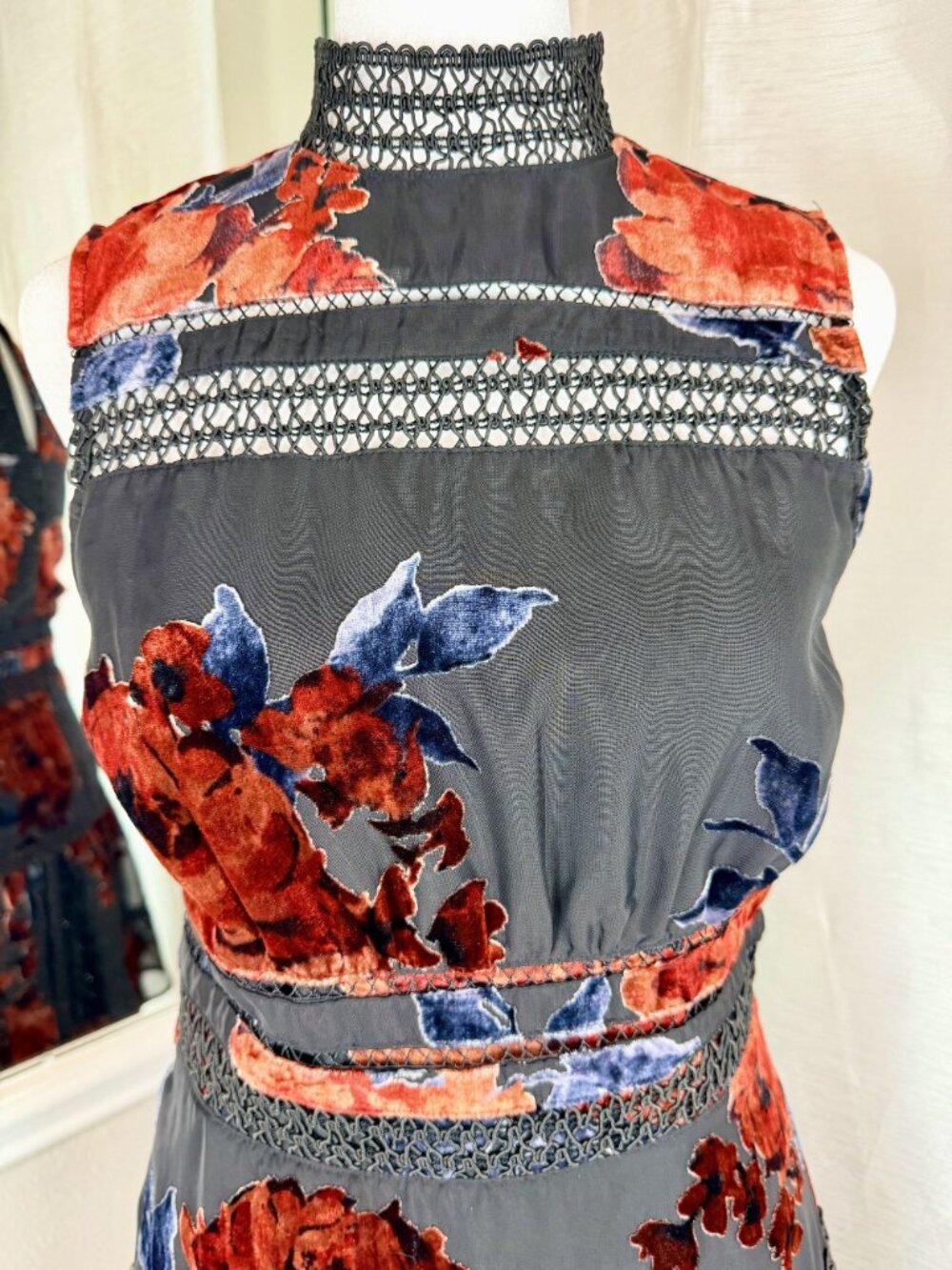 Gianni Bini XS Floral Burnout Mock Neck Fit & Flare Mini Dress Women - Picture 5 of 16